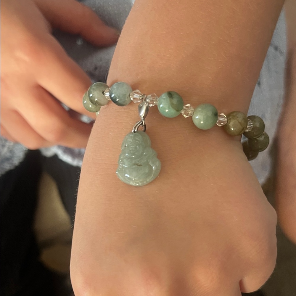 Green Beaded Bracelet with Buddha Charm